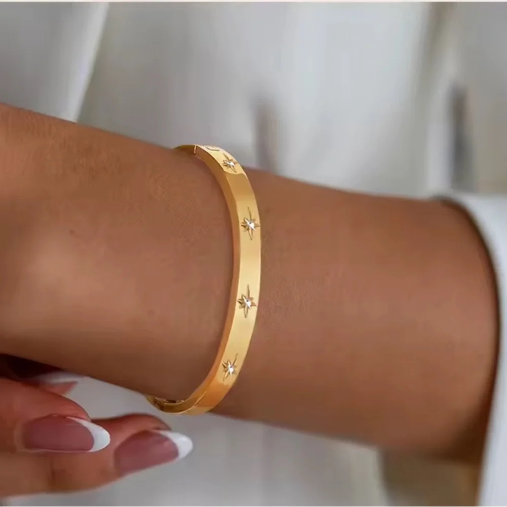Starburst Cuff Bracelet 18K Gold Stainless Steel